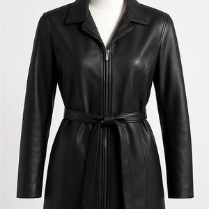 Worthington Classic Belted Black Genuine Leather Jacket vintage Size Large